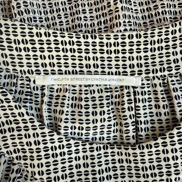 TWELFTH STREET BY CYNTHIA VINCENT BLACK AND WHITE SILK BLOUSE SIZE SMALL - Picture 6 of 7